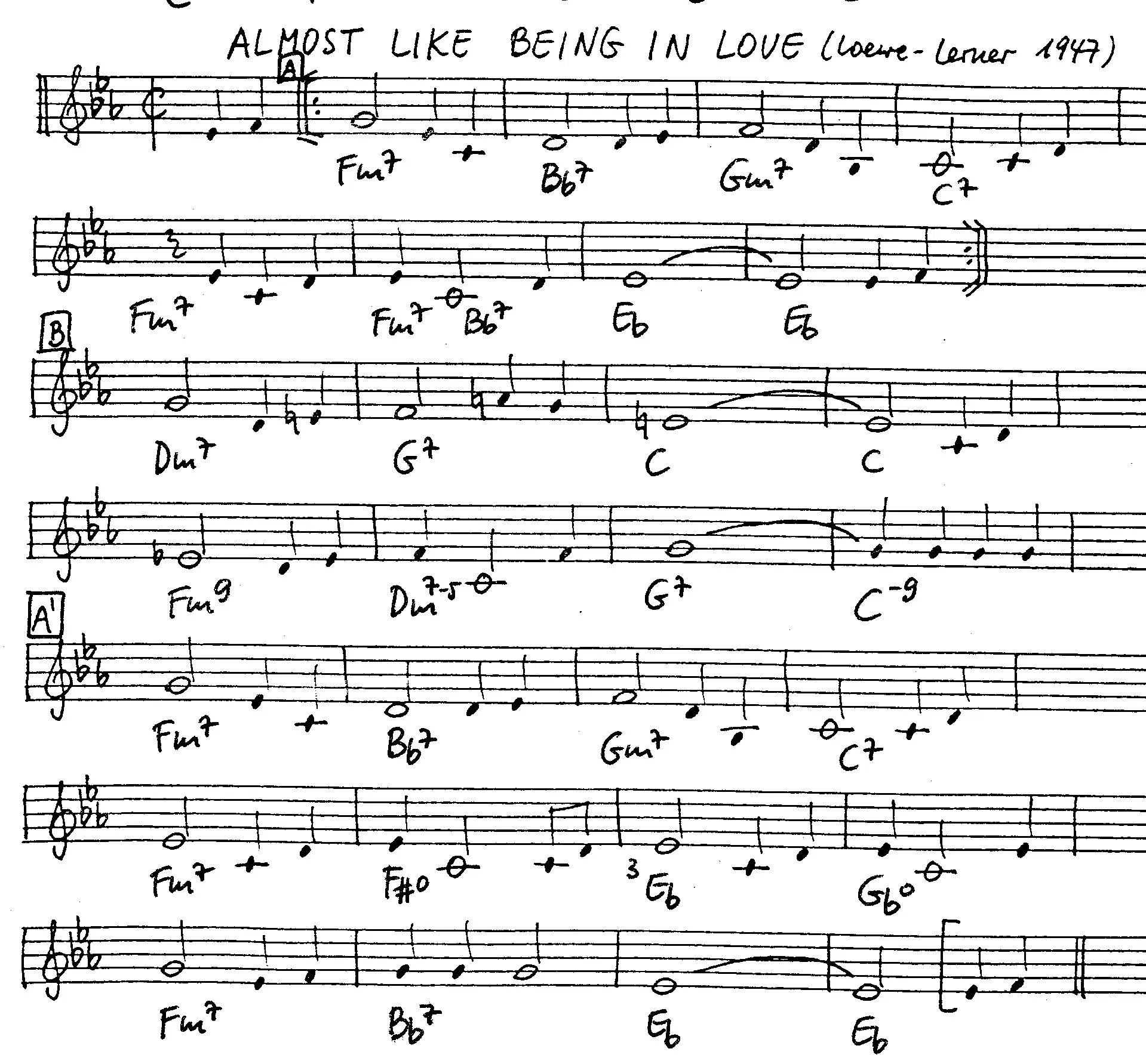 almost like being in love free jazz leadsheet - Courtesy of the Jungle Jazz Band